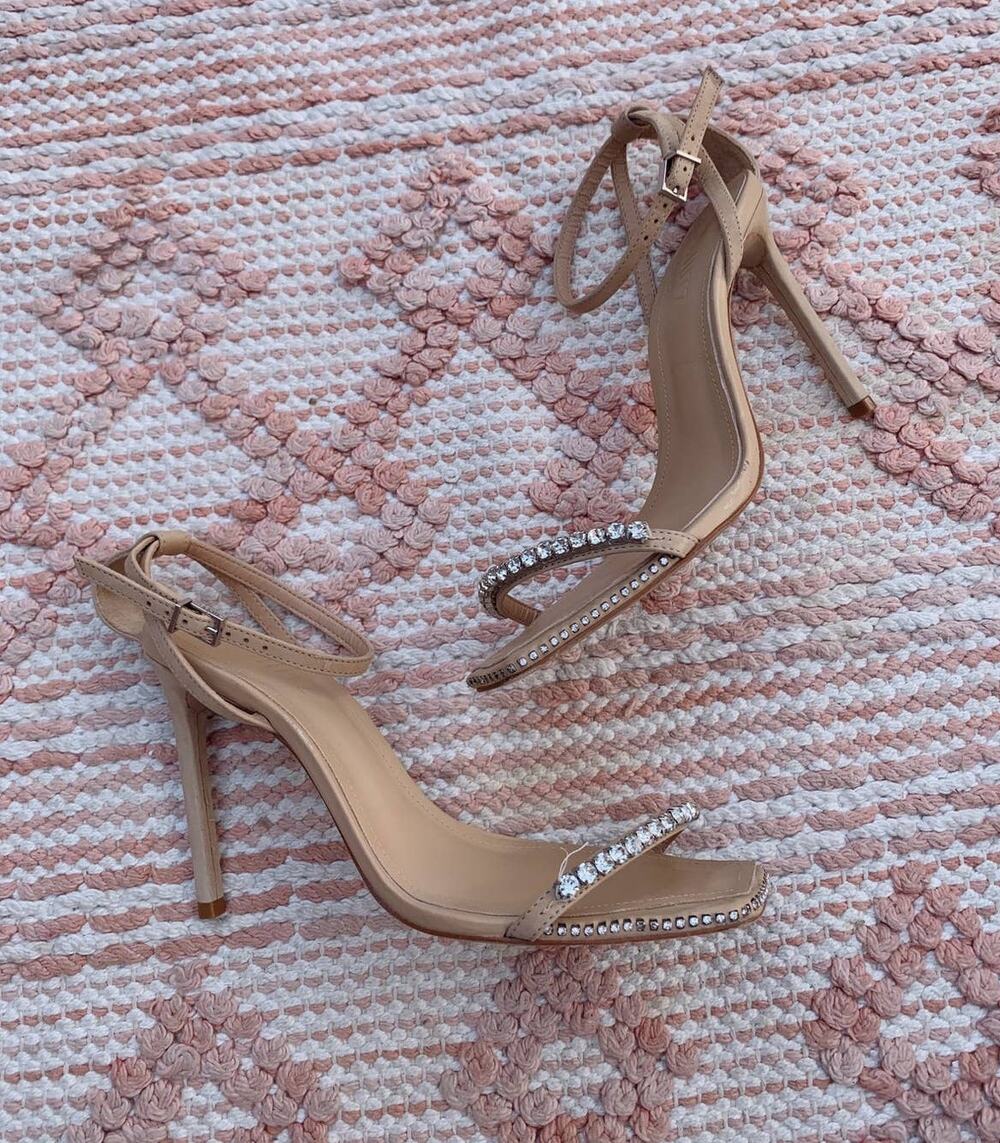 Tan SCHUTZ Loule Leather Rhinestone High Heels US 7.5